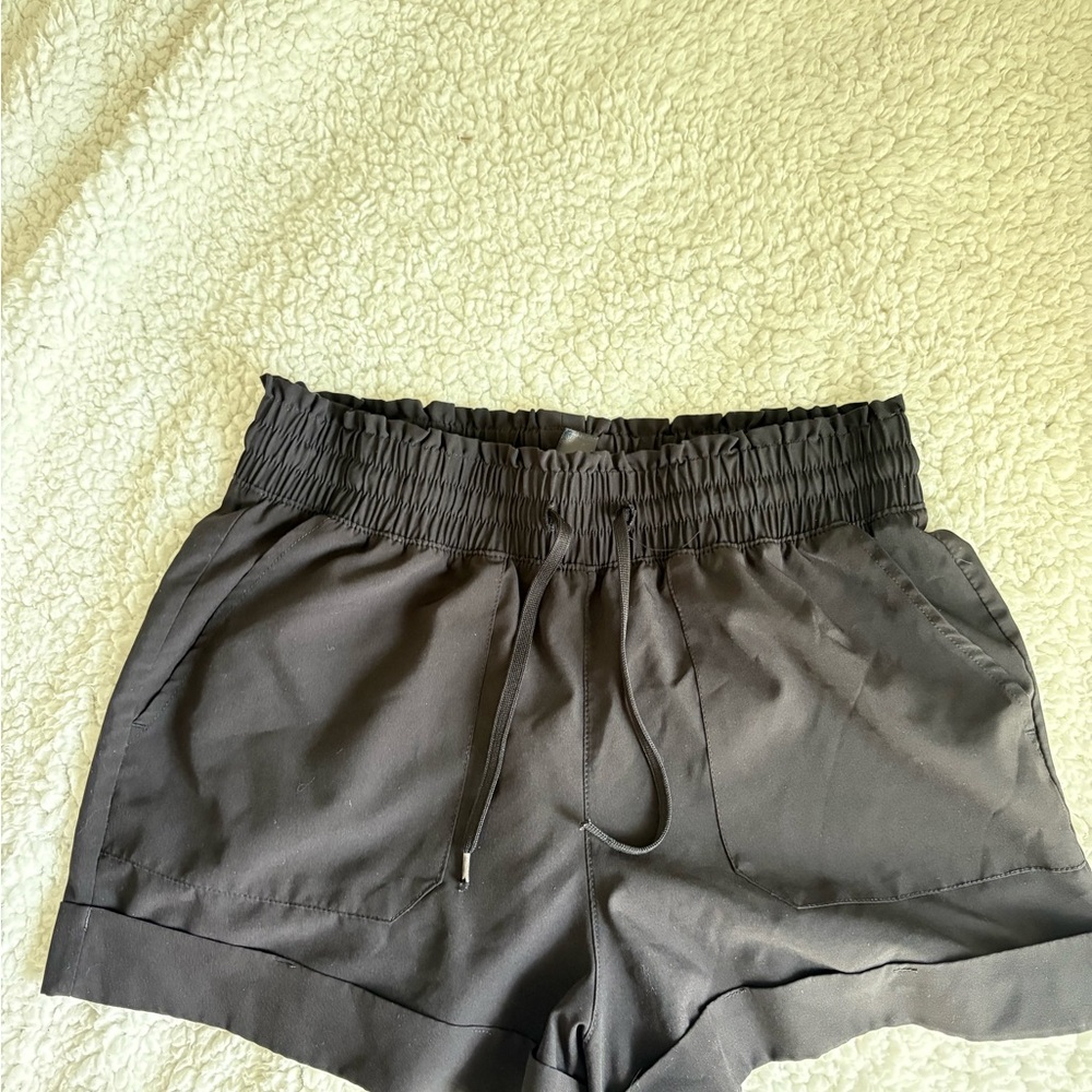 Women's Black Athletic Drawstring Shorts with Elastic Waist